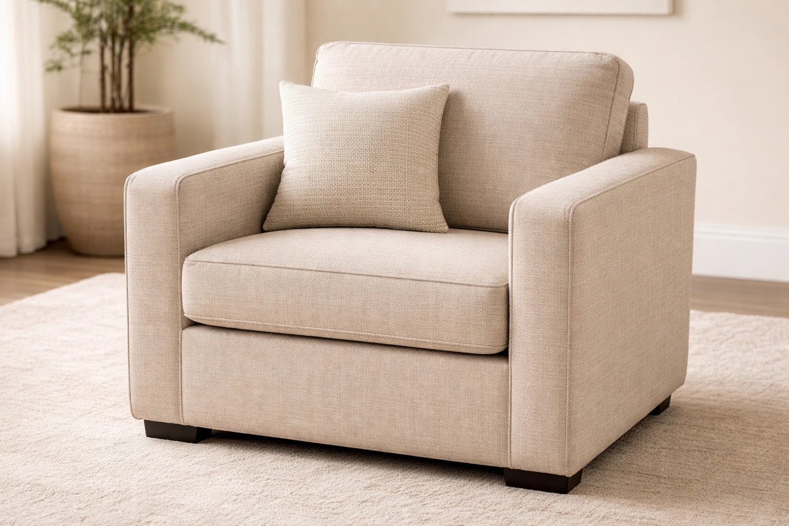 Fabric upholstered 1 seater sofa in neutral tone