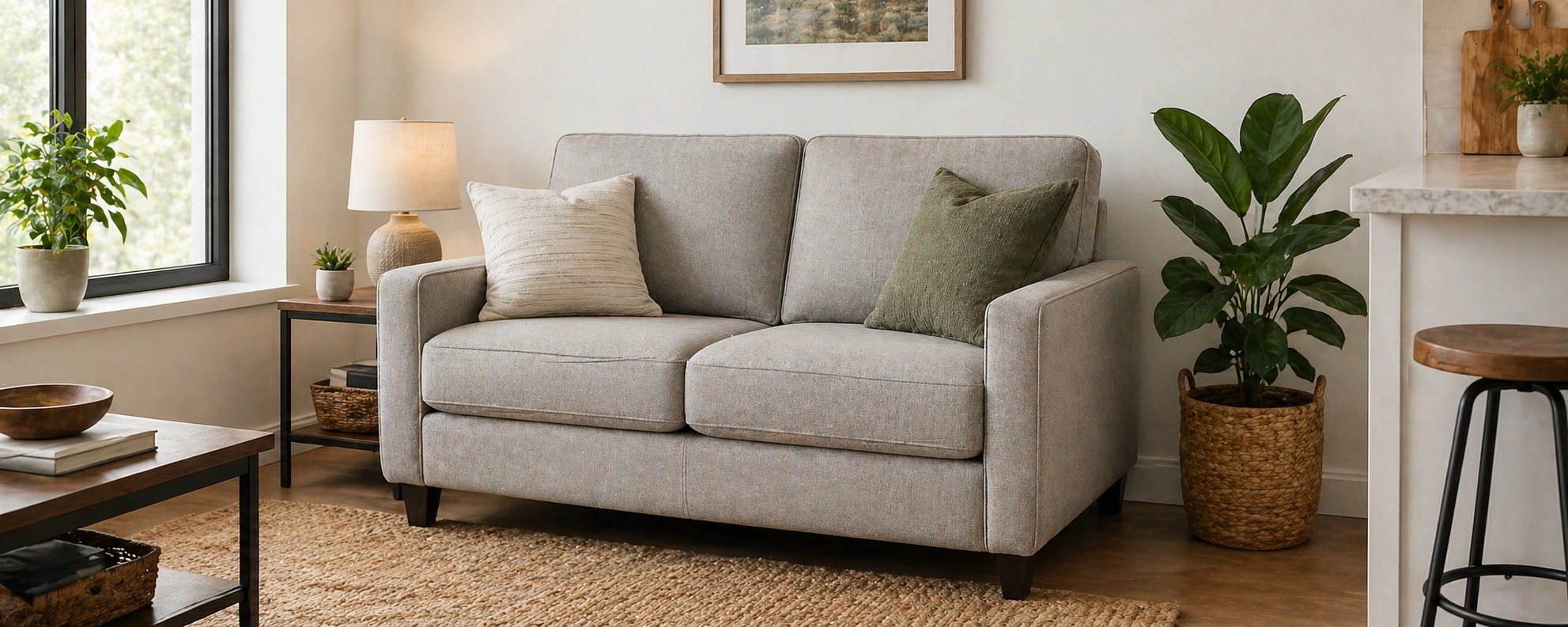 Compact budget loveseat in a small apartment