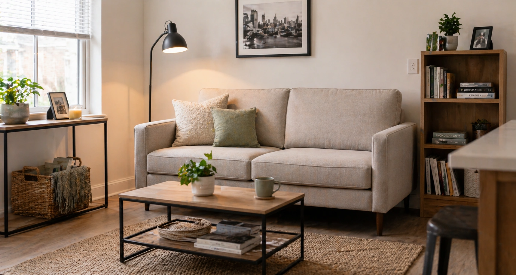 Affordable budget sofa in a well-styled living room