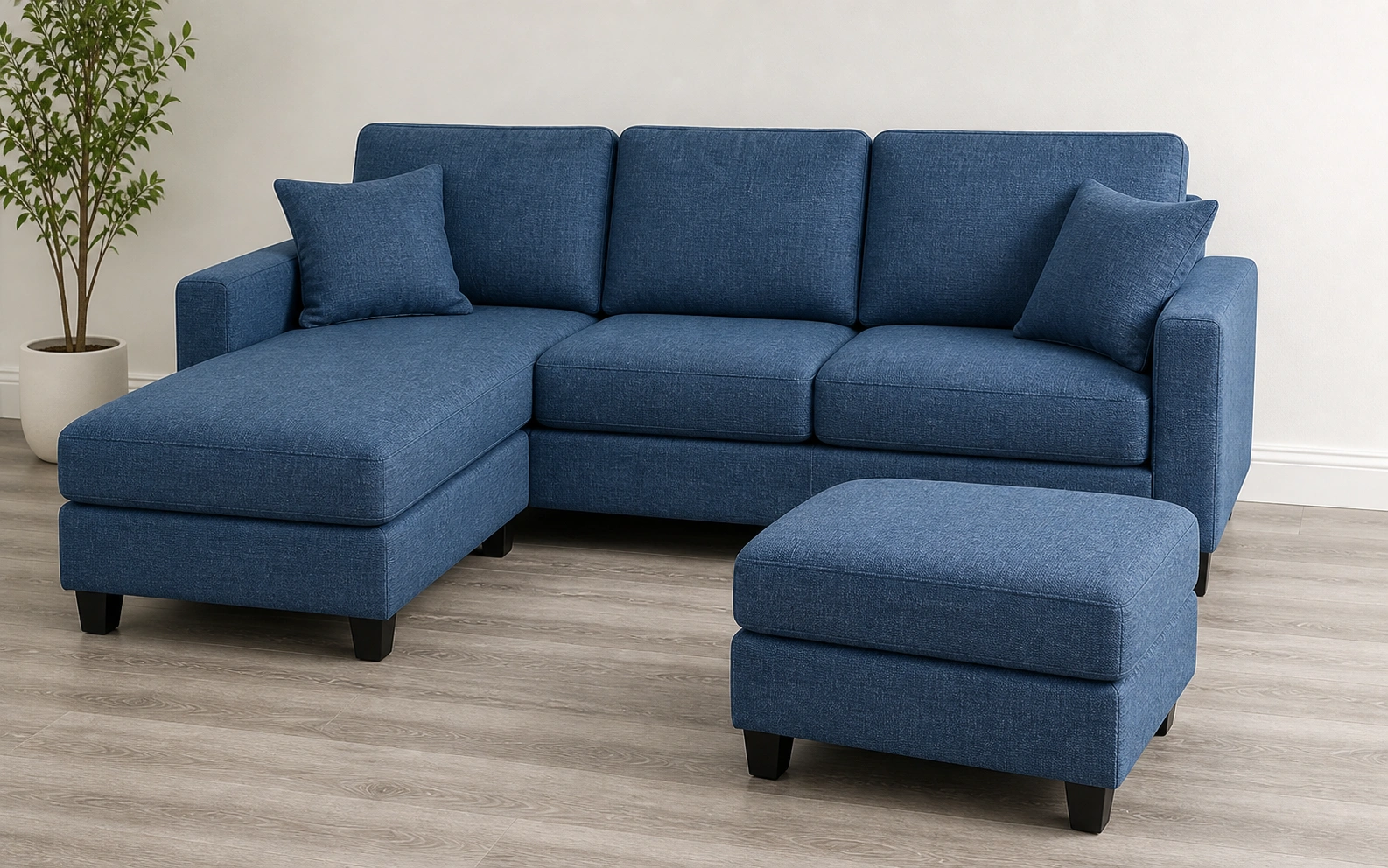 Reversible chaise lounge sofa with movable ottoman