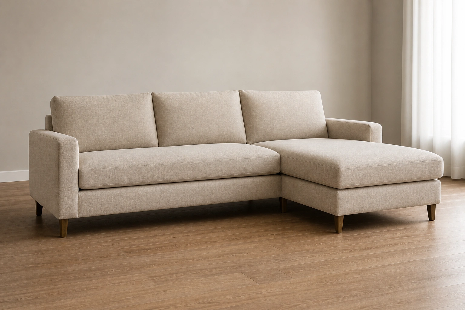 Chaise lounge sofa overview showing extended seat section