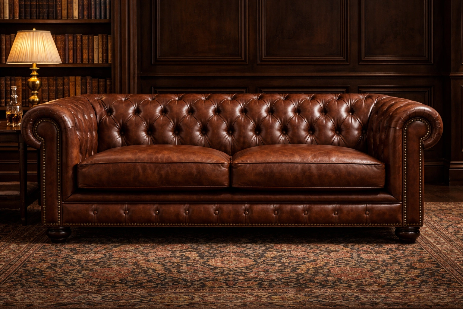 Traditional leather Chesterfield sofa in dark brown