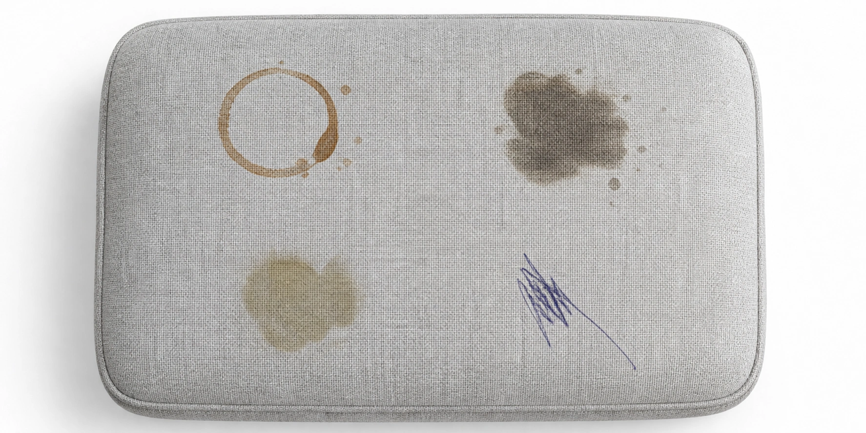 Common types of stains found on sofas including food spills pet accidents and ink marks