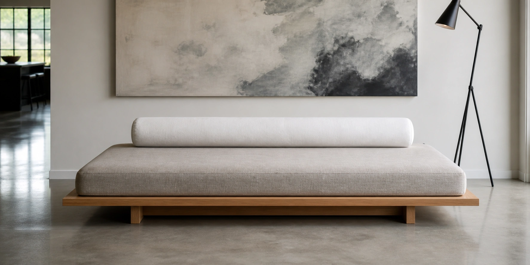 Minimalist modern daybed with low profile and clean geometric lines