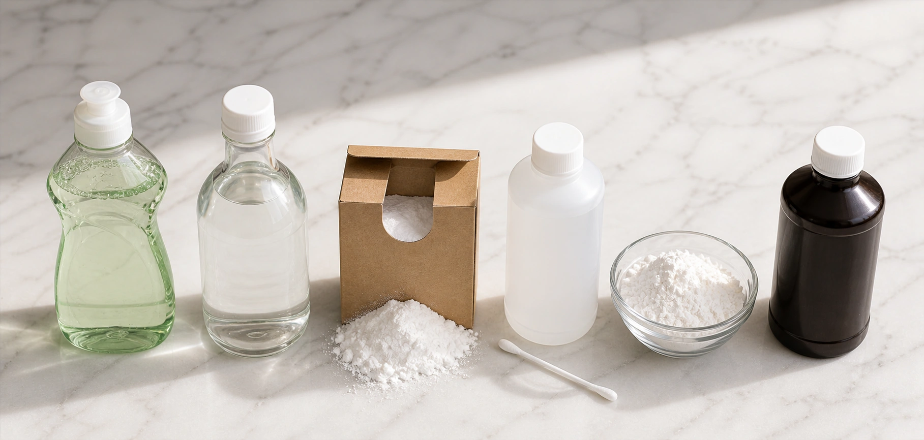 DIY cleaning solutions for sofa stains including dish soap vinegar baking soda and rubbing alcohol