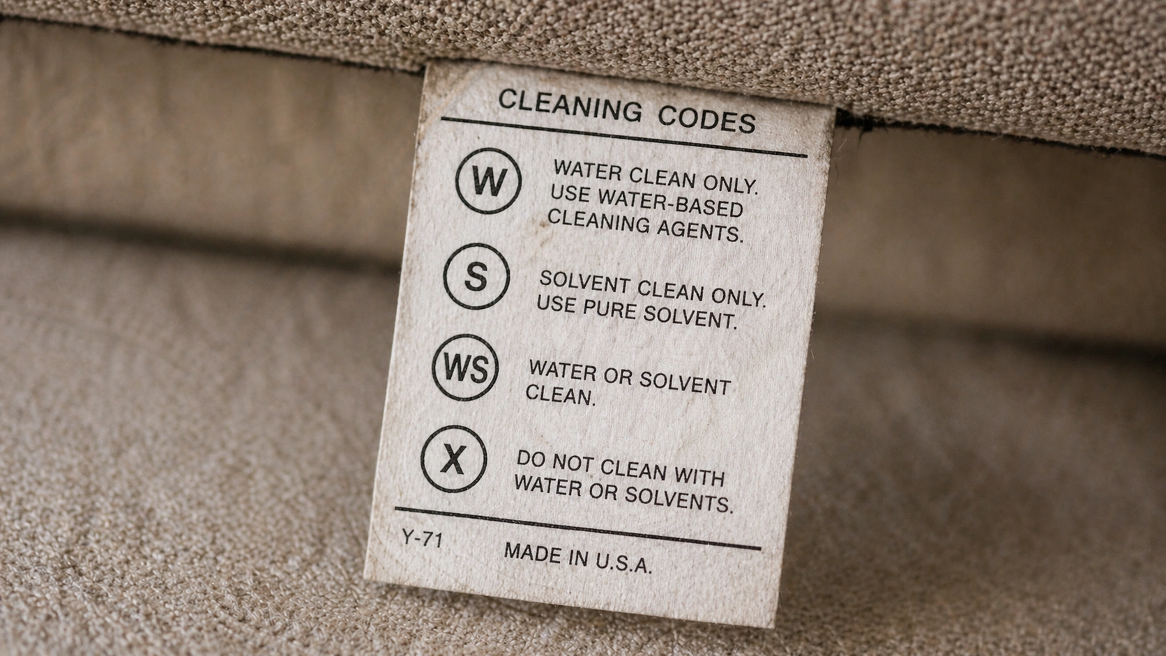 Fabric cleaning codes and care tags explained for sofa upholstery