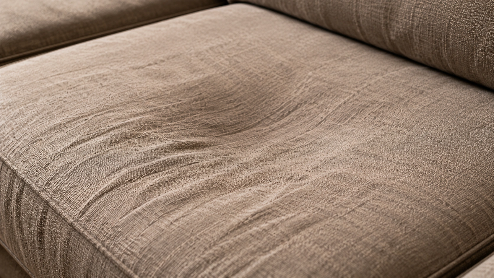 Close-up of a flattened sofa cushion showing loss of loft and compression