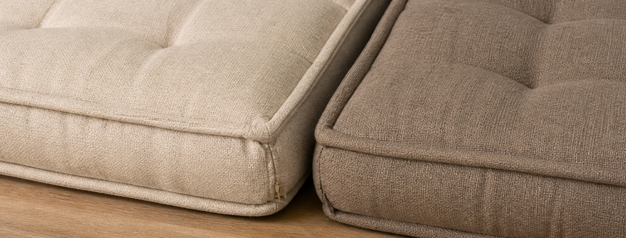 Close-up view of floor sofa cushion structure and stitching detail