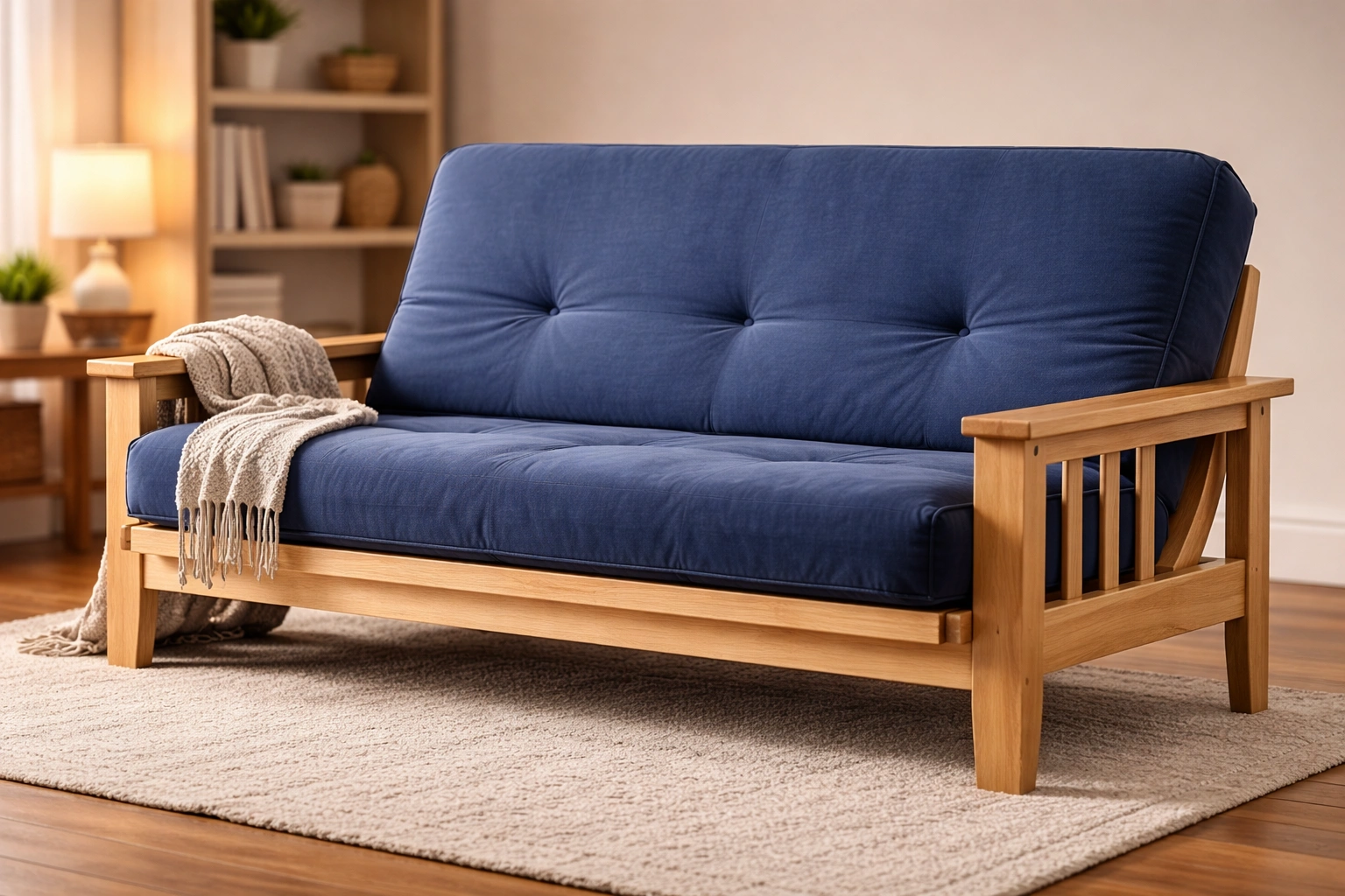 Bi-fold futon sofa with wooden frame
