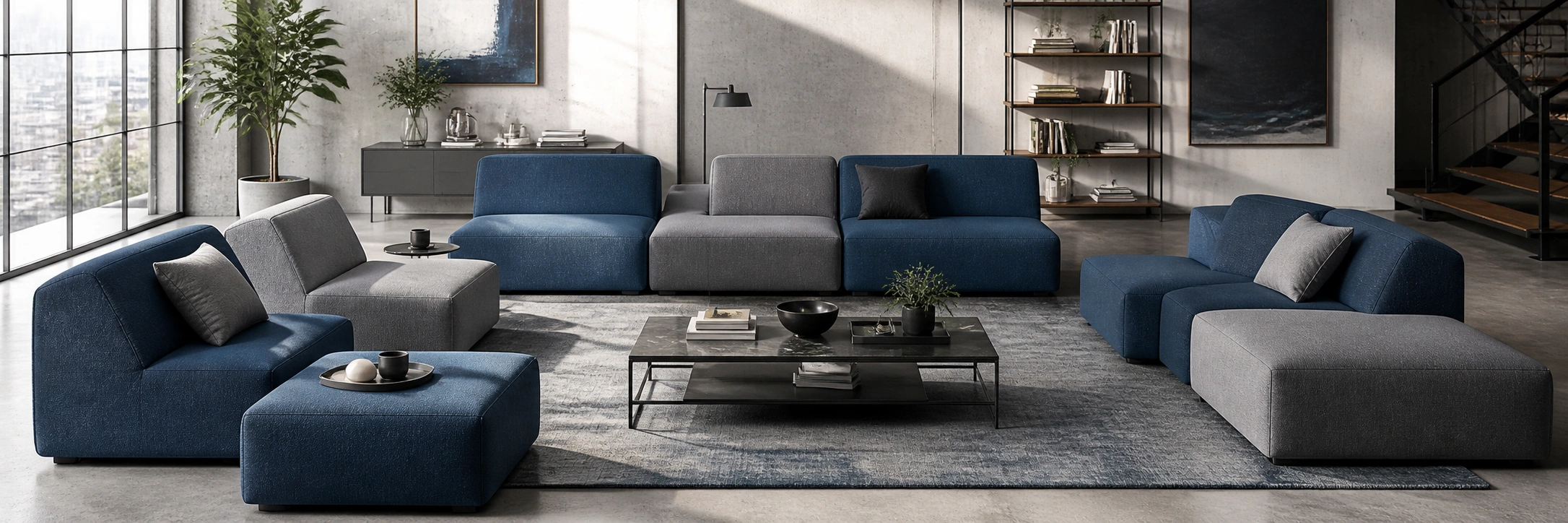 Modular sofa pieces rearranged