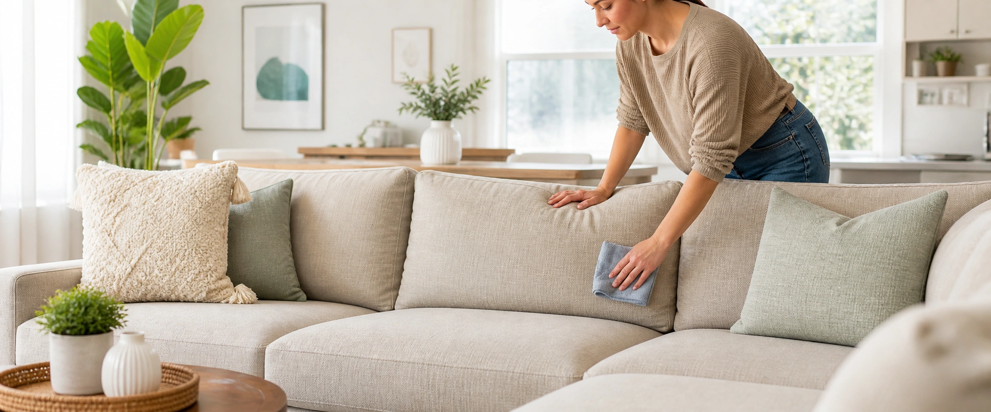 Cleaning sofa after hosting guests