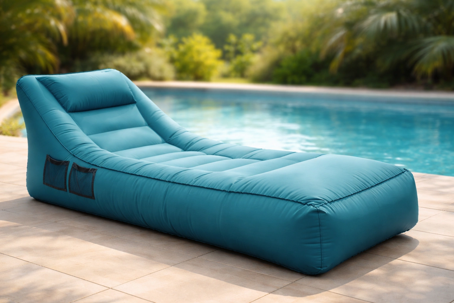 Inflatable lounger couch with extended footrest for reclined lounging position