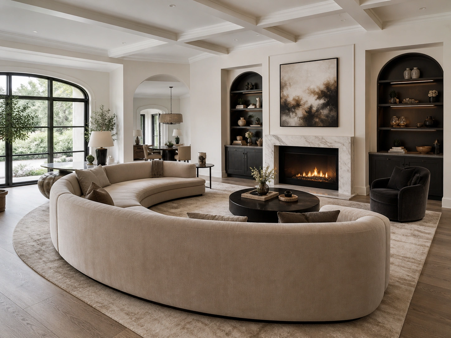 Curved sofa adding elegance to a large living room