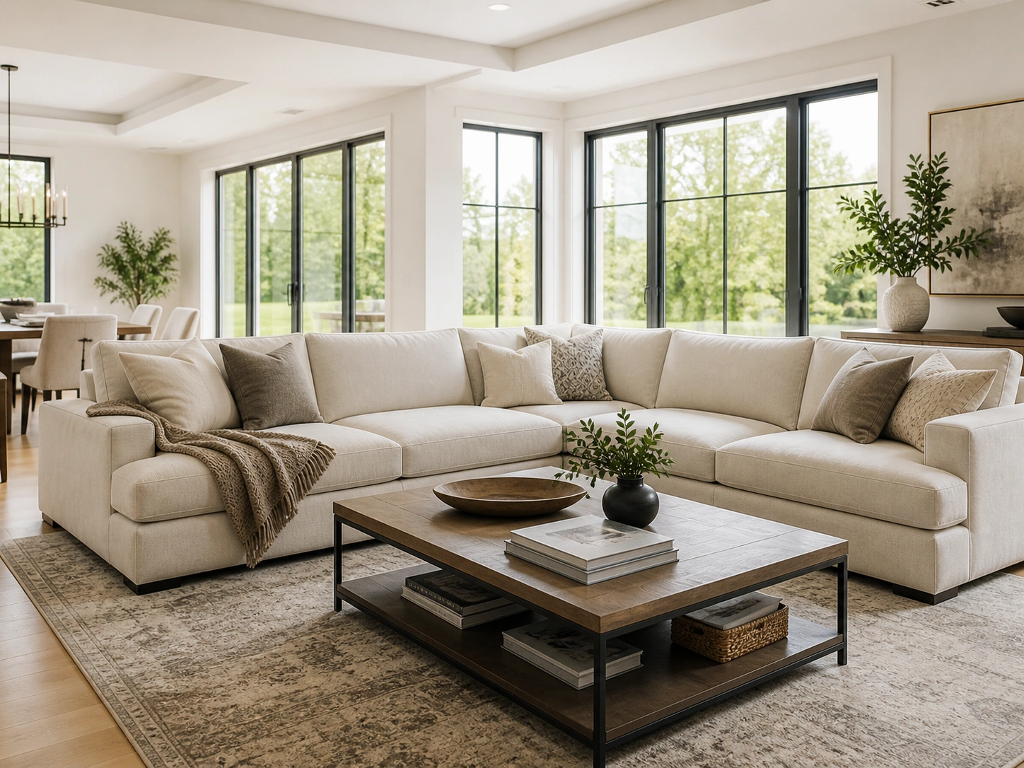 L-shaped sectional sofa in a spacious living room