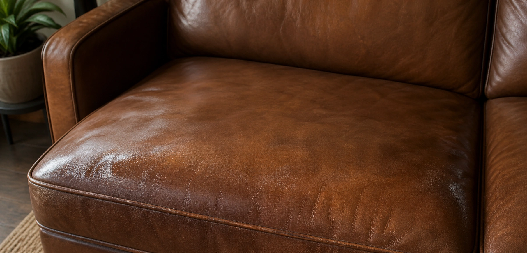 Leather sofa with freshly applied conditioner resting during absorption period