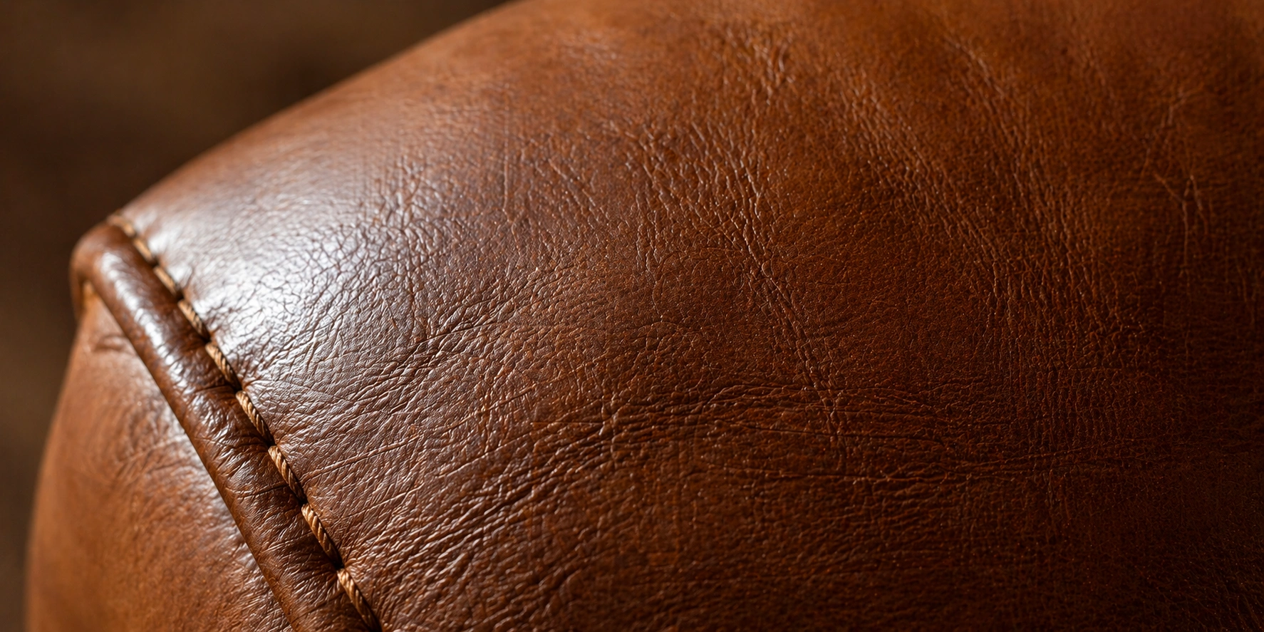 Close-up of a premium leather sofa showing natural grain texture