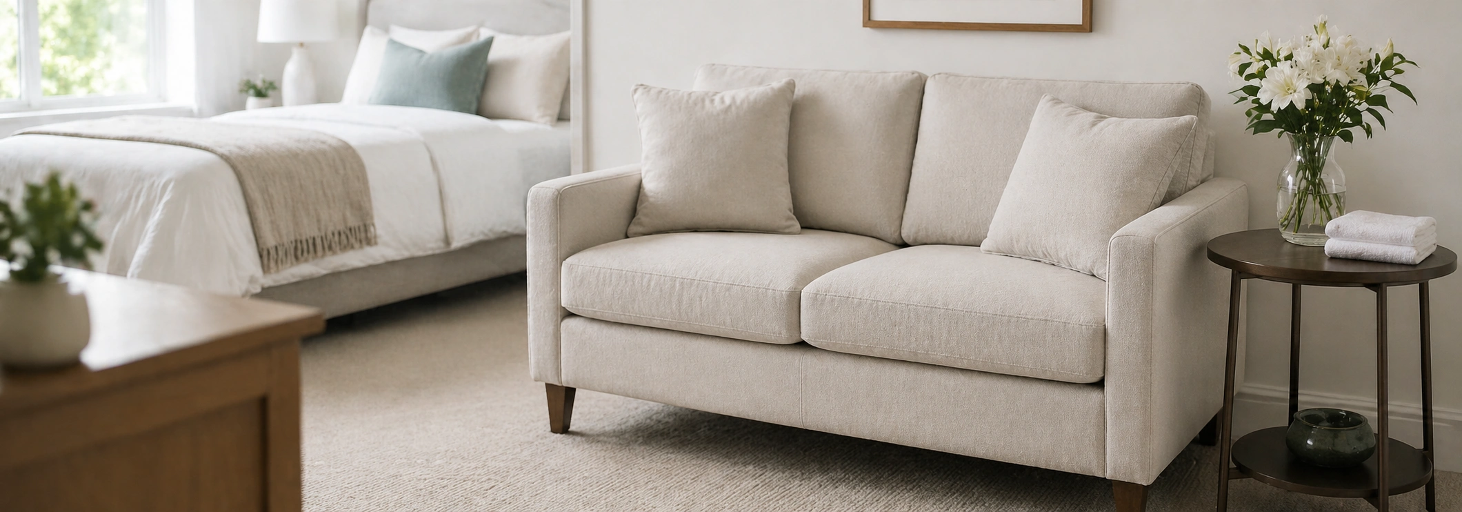 Neat sofa in a guest bedroom