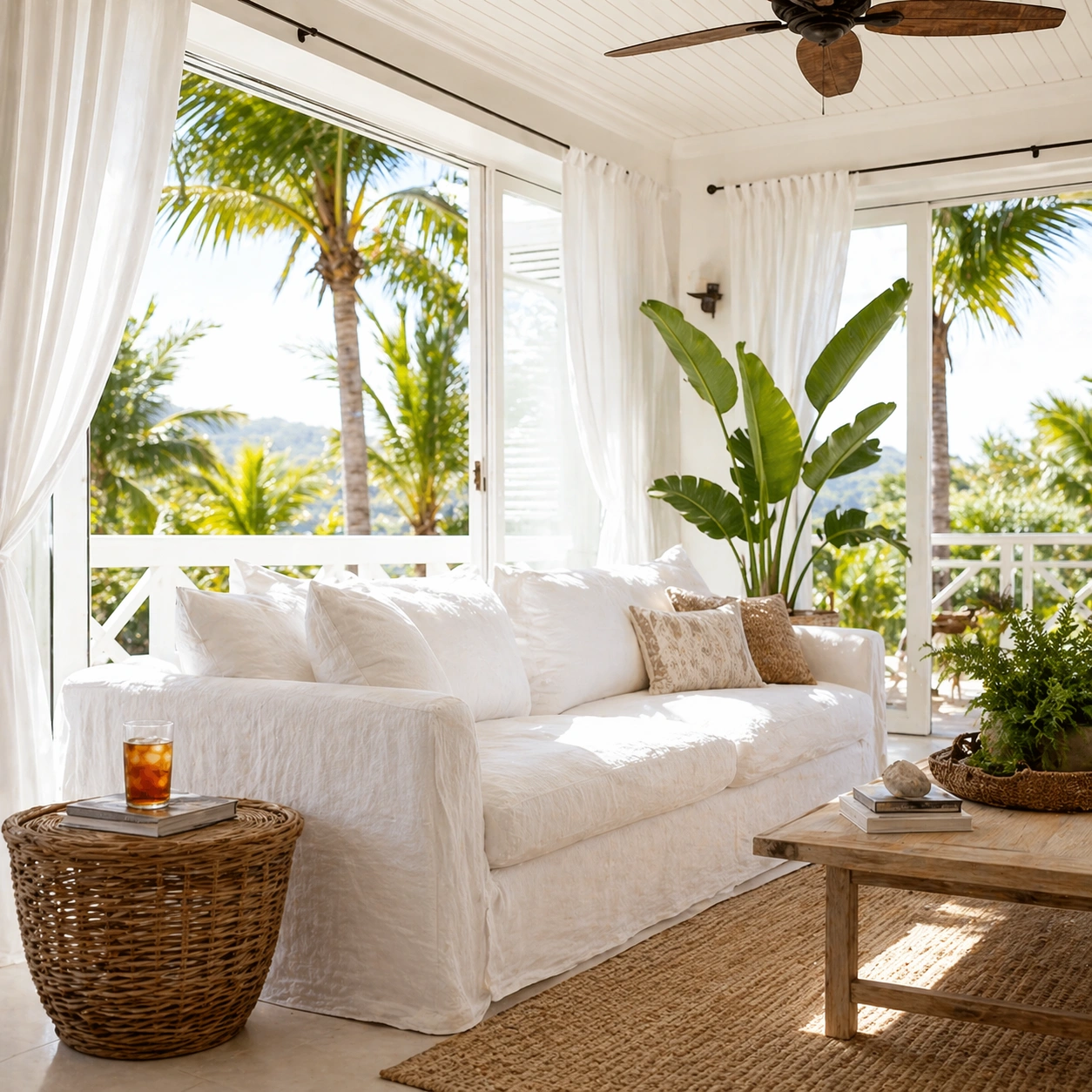 Sofa in a bright tropical room