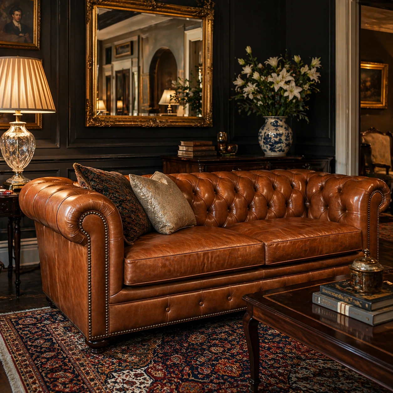 Luxury leather sofa in elegant room