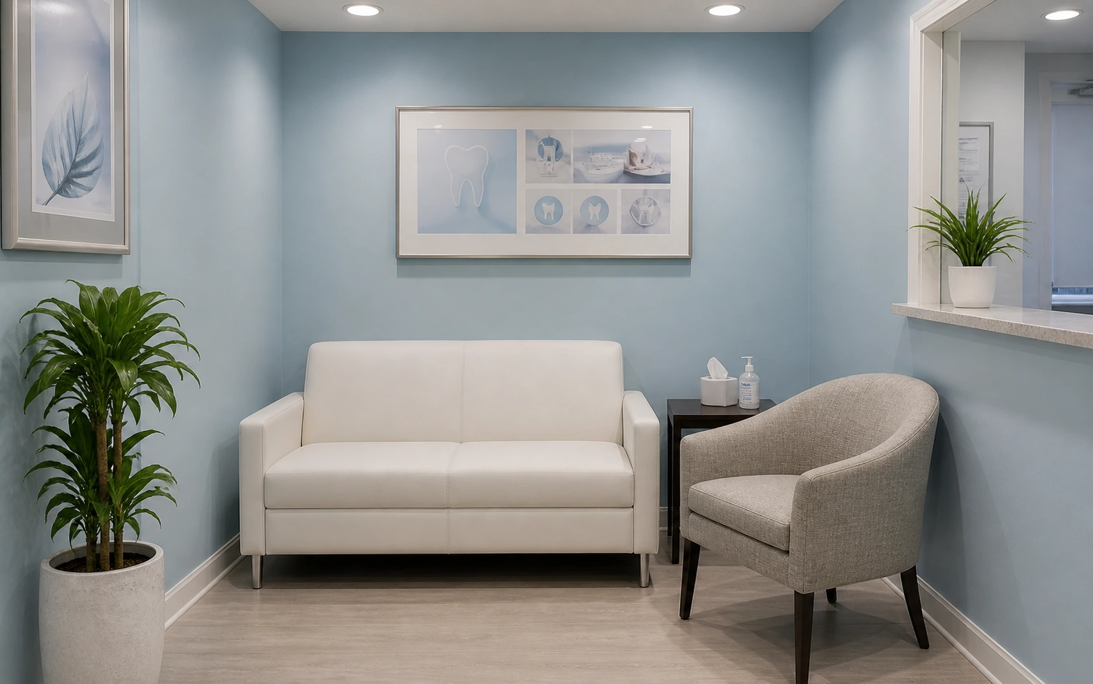 Loveseat in a small clinic waiting room