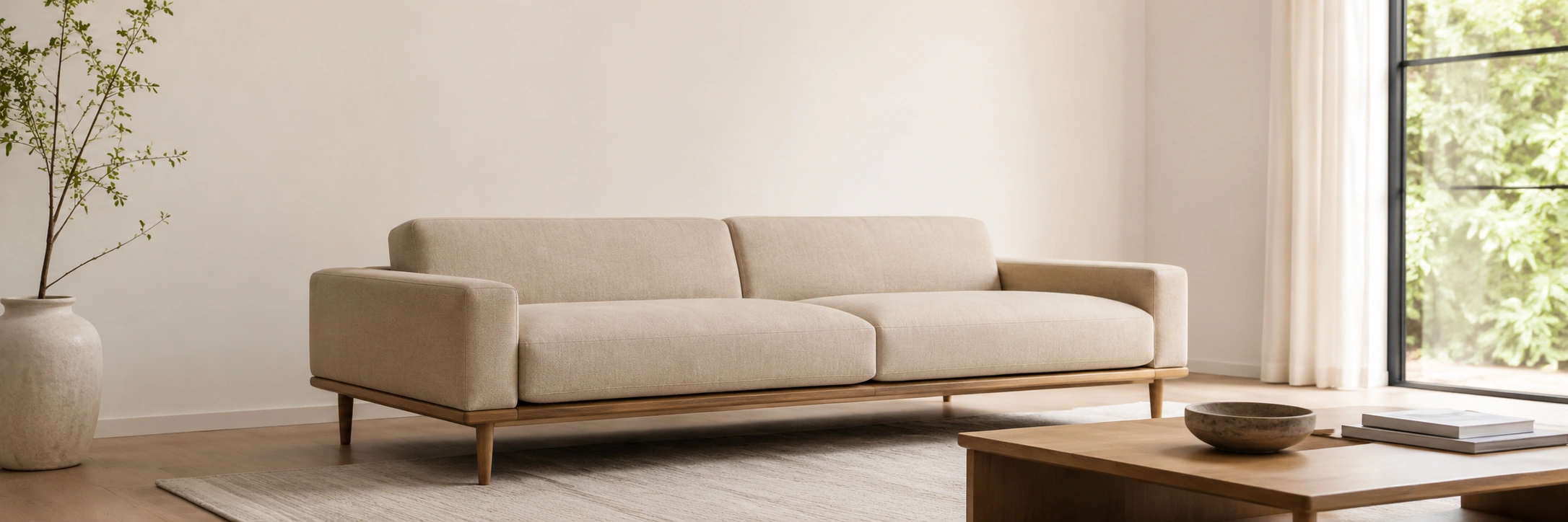 Low back sofa with clean low profile in modern living room