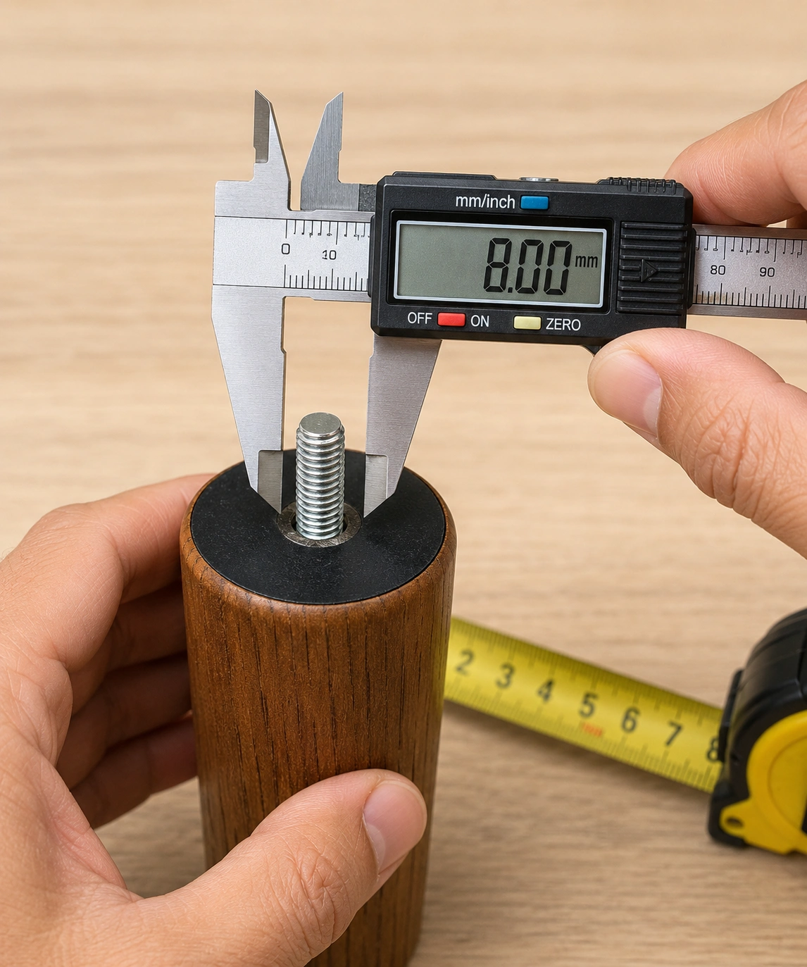 Diagram showing how to measure sofa leg bolt diameter and length correctly