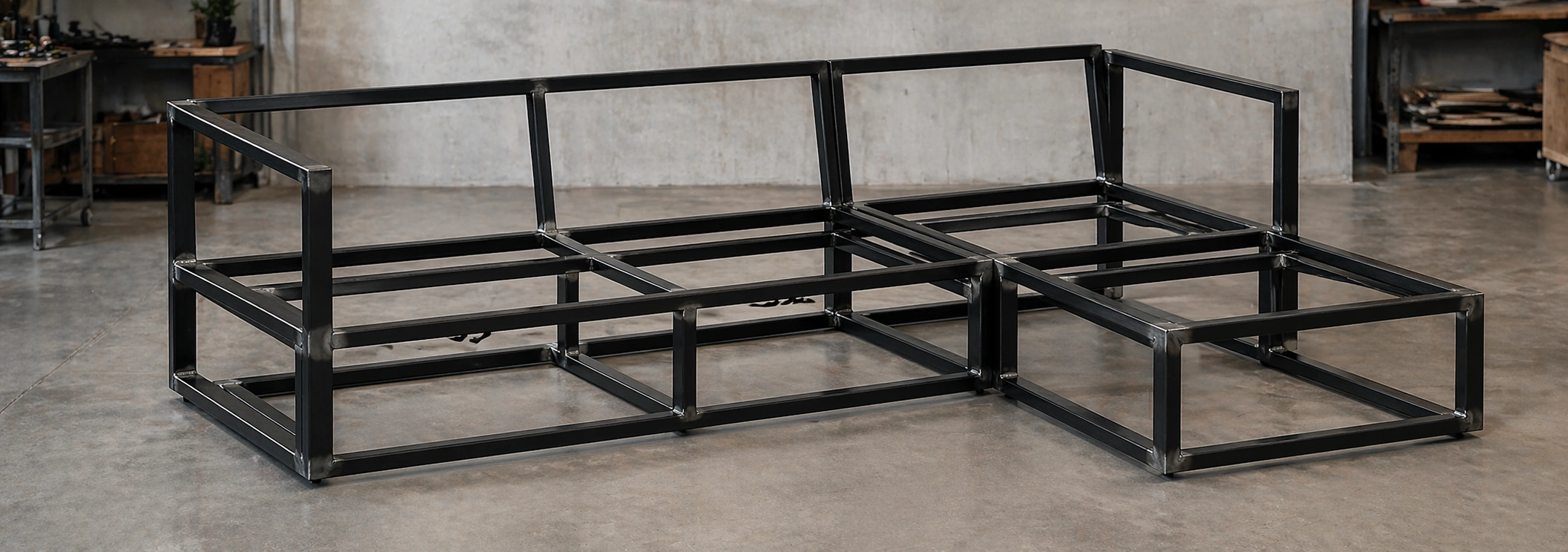 Steel metal sofa frame with welded joints used in modern furniture design