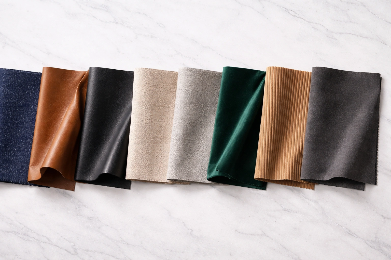 Different fabric and leather materials used in modular sofas