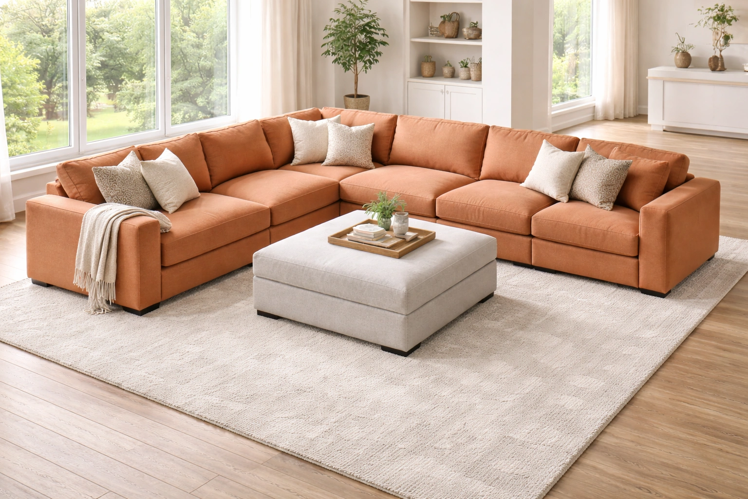 U-shaped modular sofa configuration for large living spaces