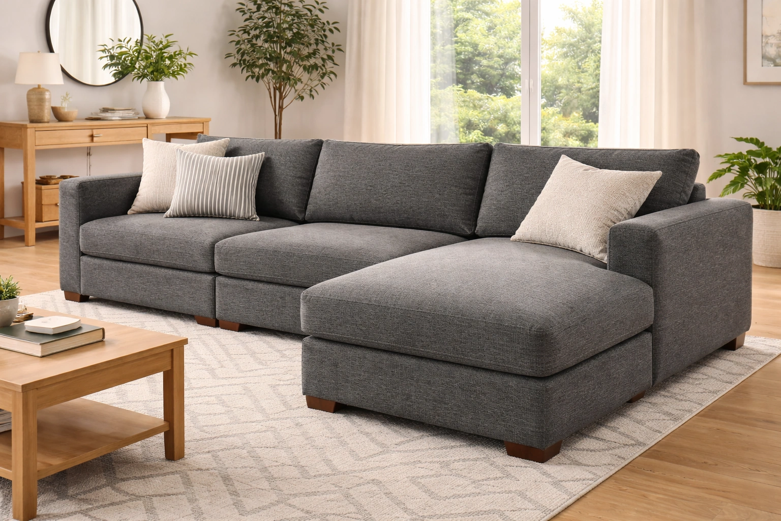 Modular sofa with chaise lounge extension