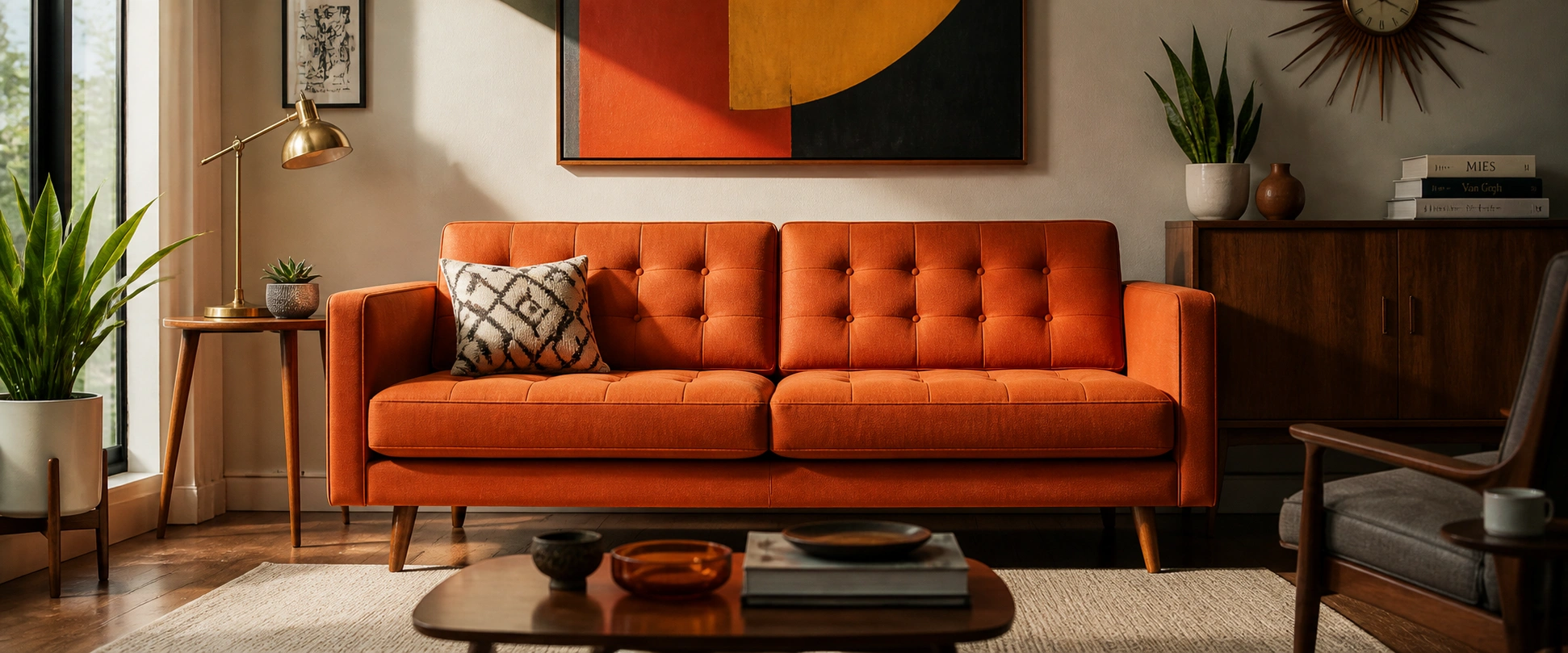 Mid-century modern orange sofa
