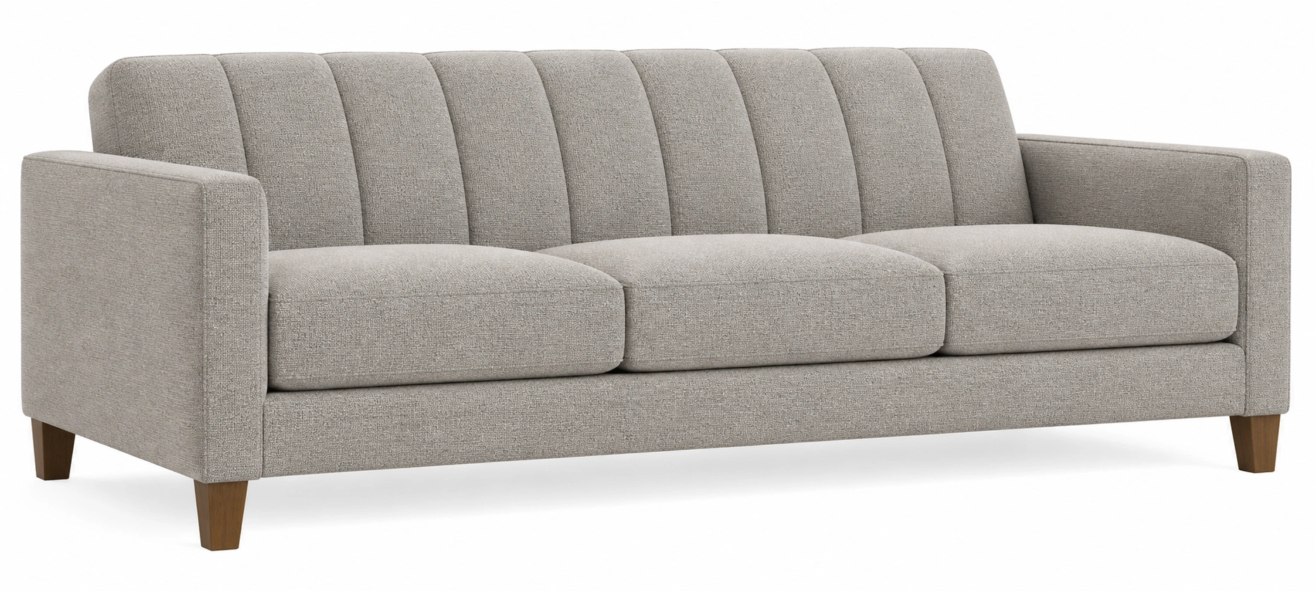 Performance fabric tufted sofa in family-friendly neutral tone