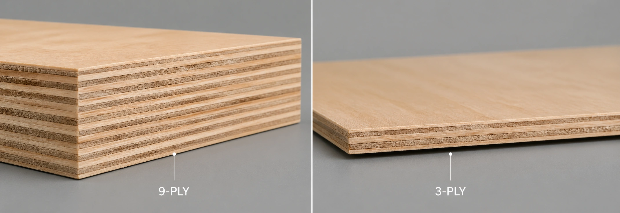 Cross-section of plywood showing multiple alternating layers for sofa frame construction