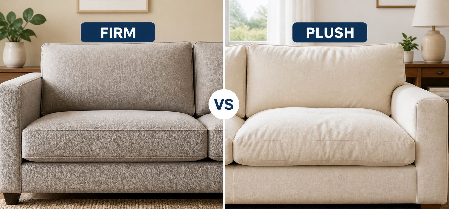 Side comparison of firm and plush sofa cushions