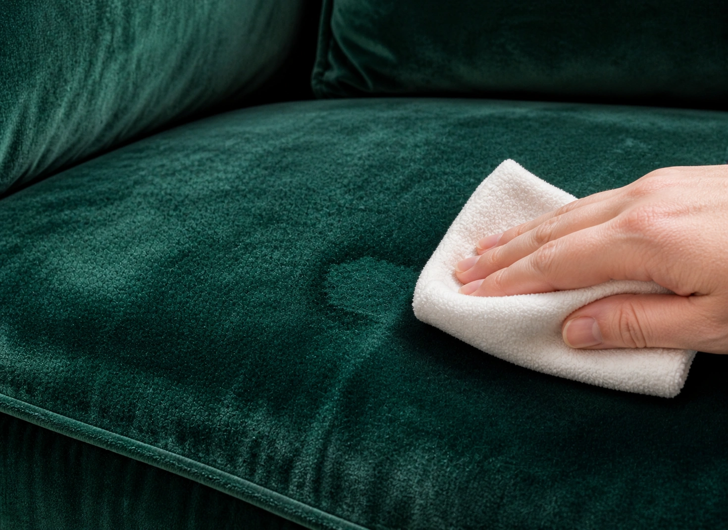 Removing stain from velvet sofa using gentle dabbing technique