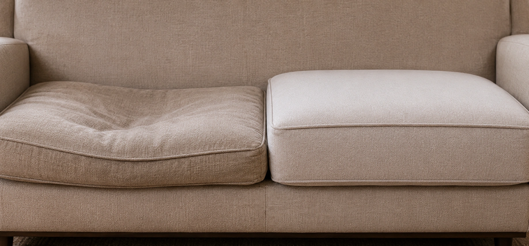 Side by side comparison of old flat cushion and new firm replacement cushion insert