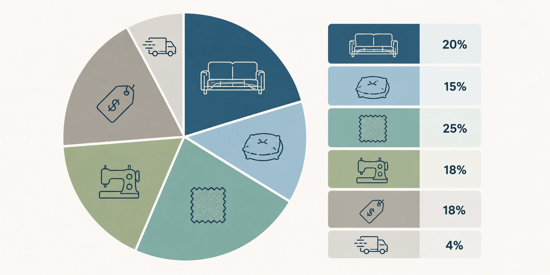 Sofa price breakdown chart showing cost allocation by component