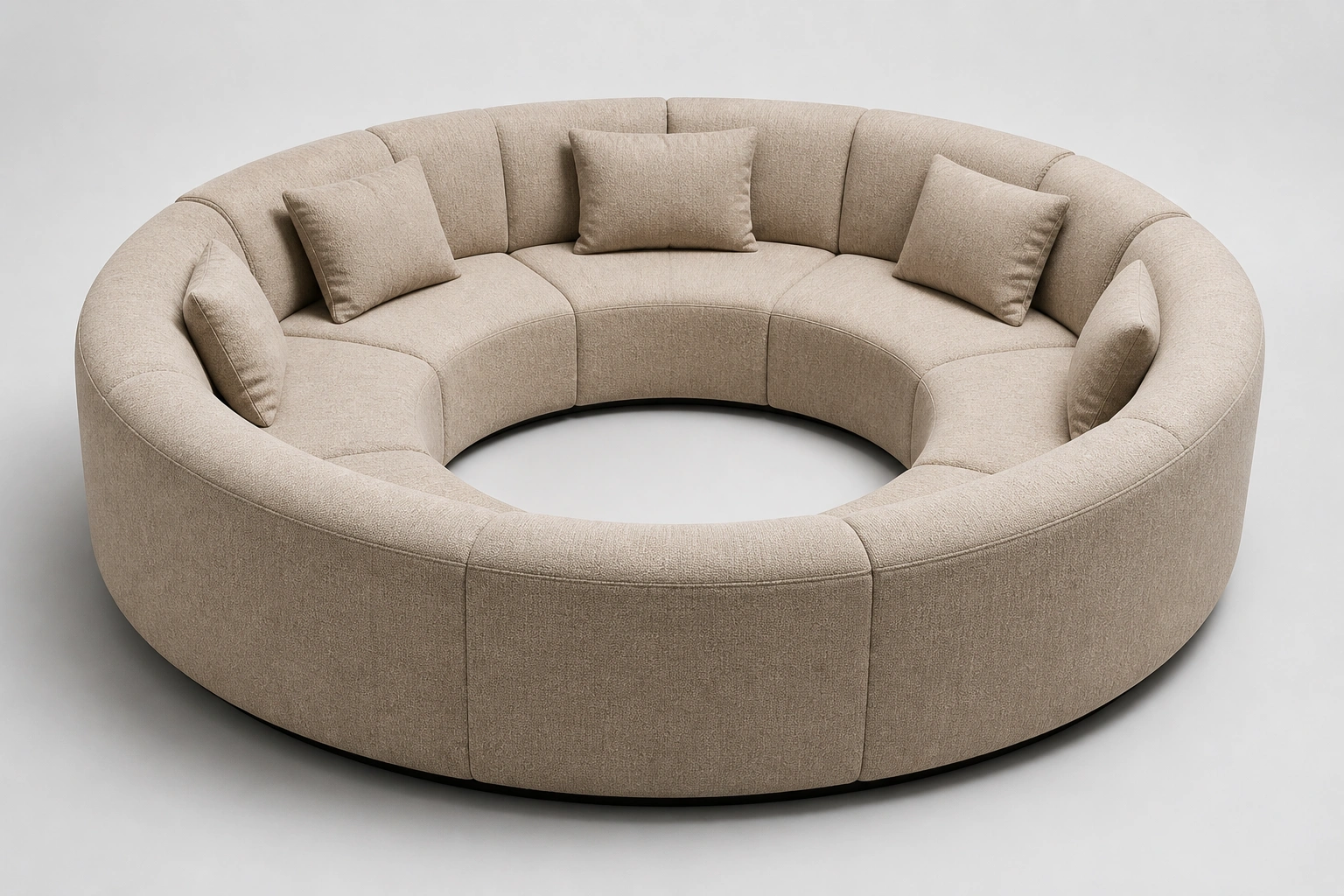 Round sofa definition example showing circular seating design