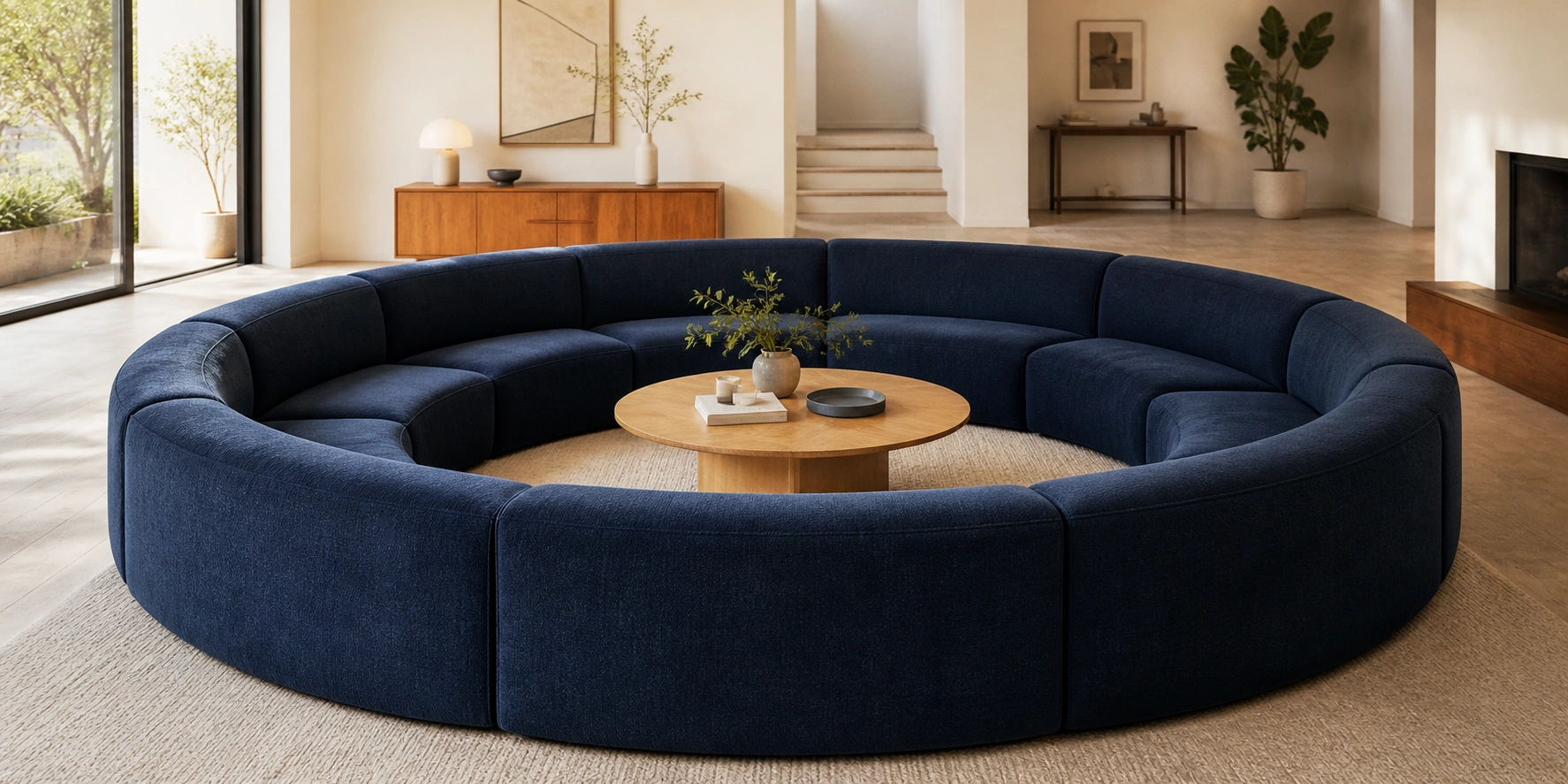 Full circular round sofa with inward facing seats