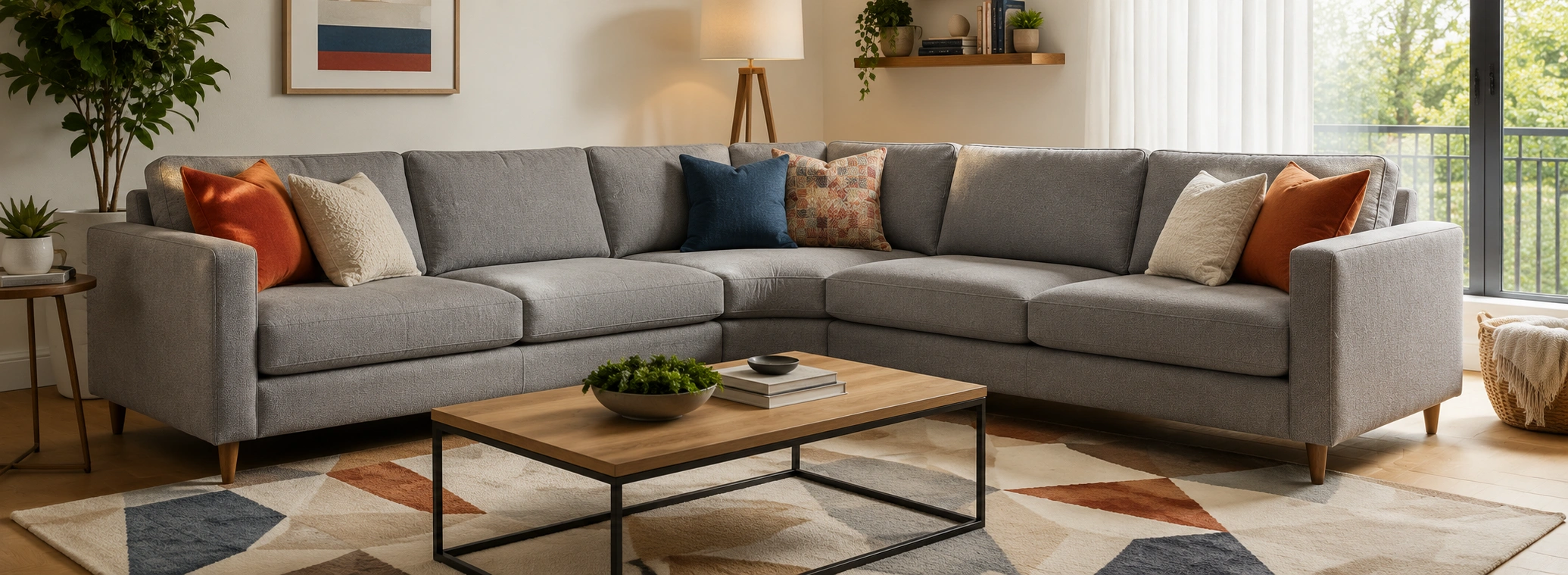 Sectional sofa in a spacious living room with L-shape configuration