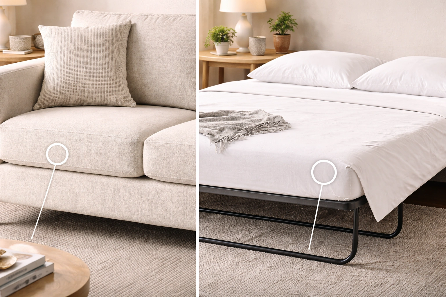 Comfort features of sleeper sofas including mattress thickness and cushion quality