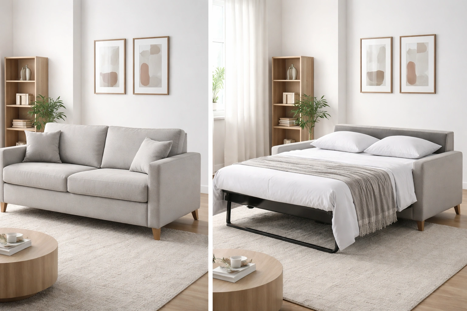 Sleeper sofa converted into bed