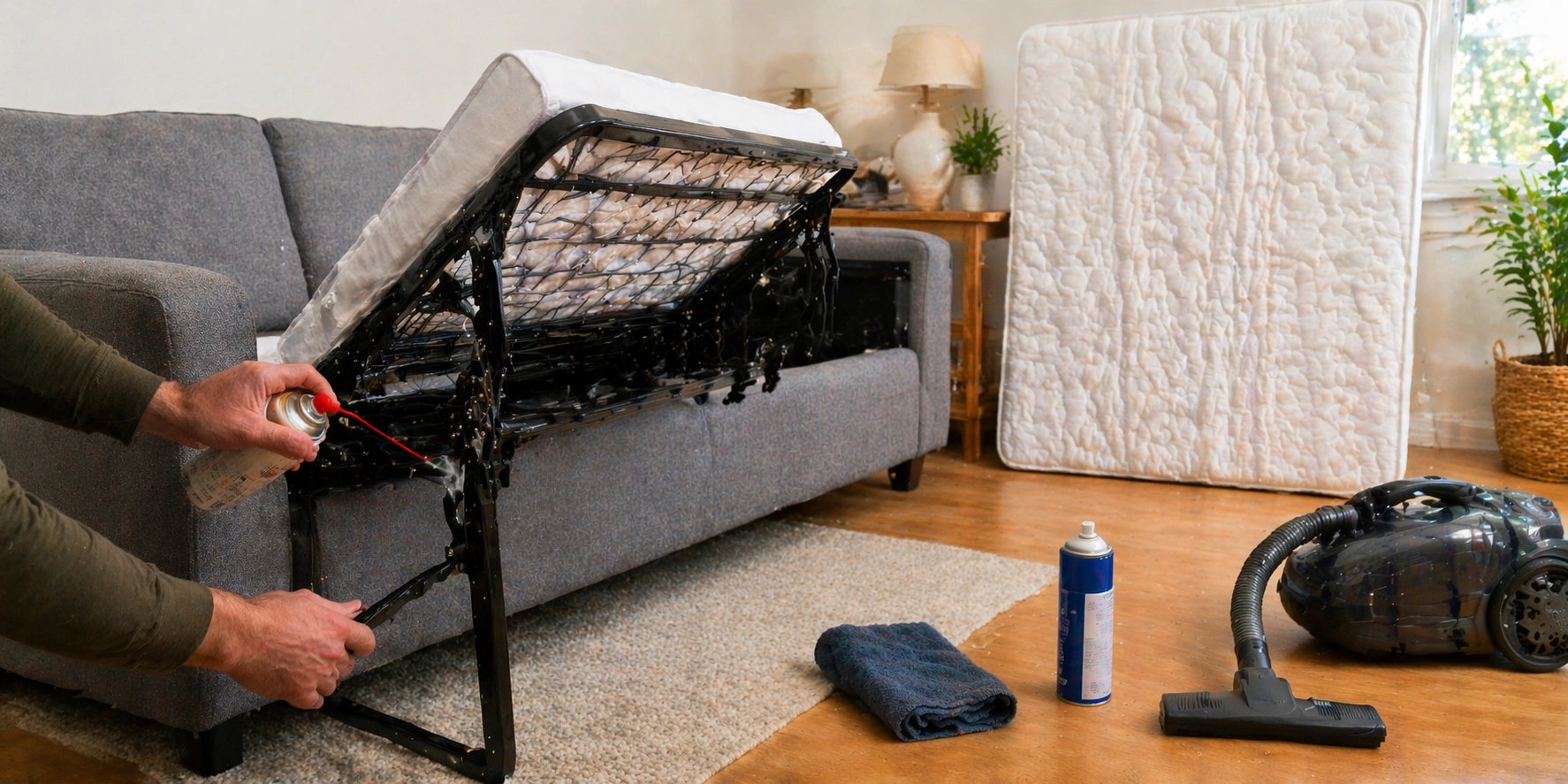 Cleaning and maintaining a sleeper sofa mechanism and mattress