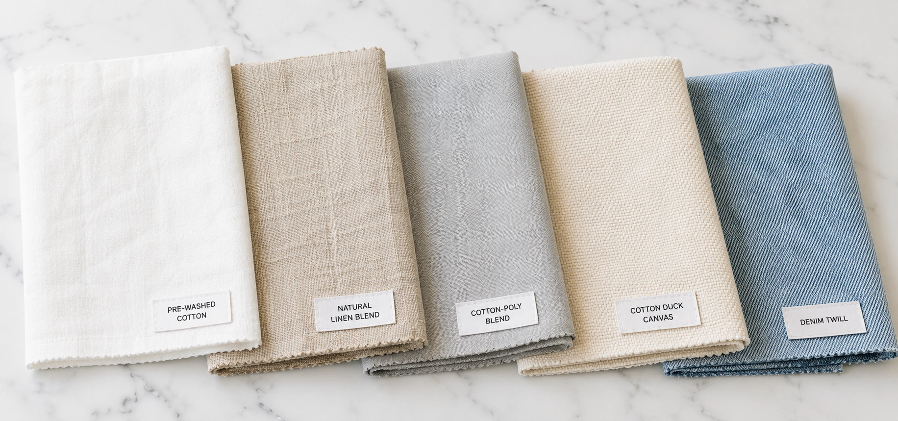 Collection of slipcover fabric swatches showing different textures and colors