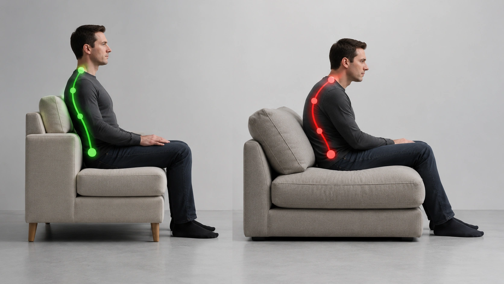Ergonomic comparison of sitting posture on standard vs deep seat sofa