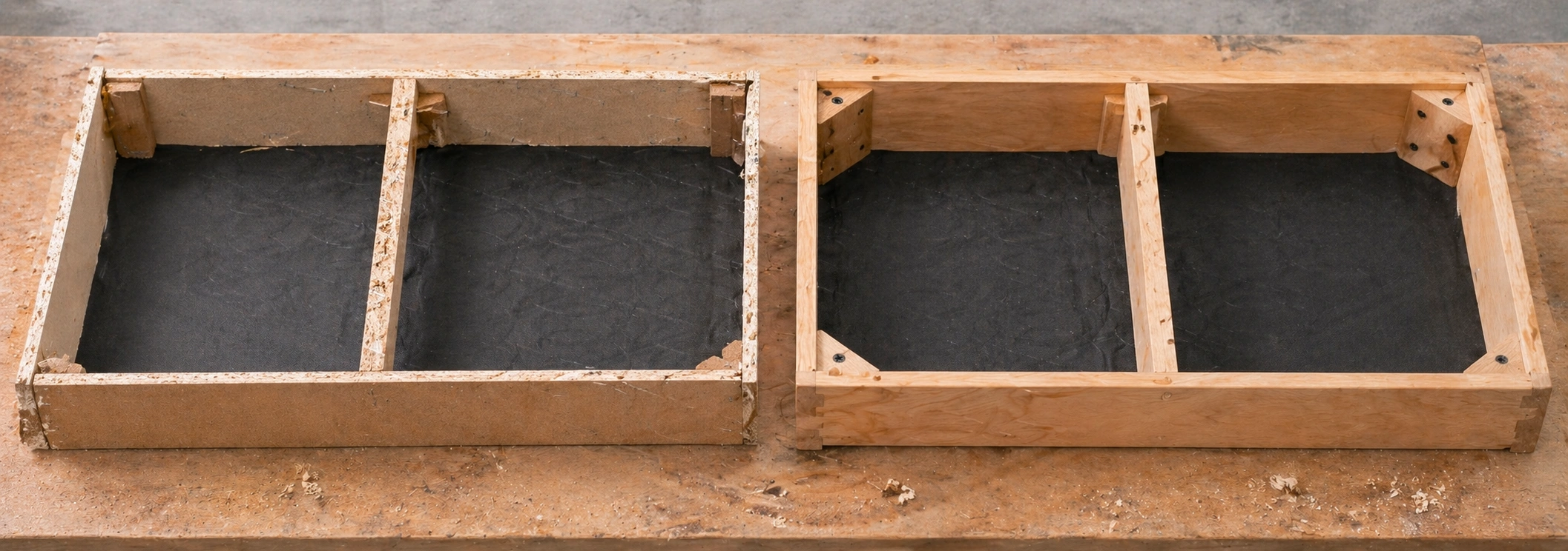 Side-by-side comparison of budget vs premium sofa frame construction