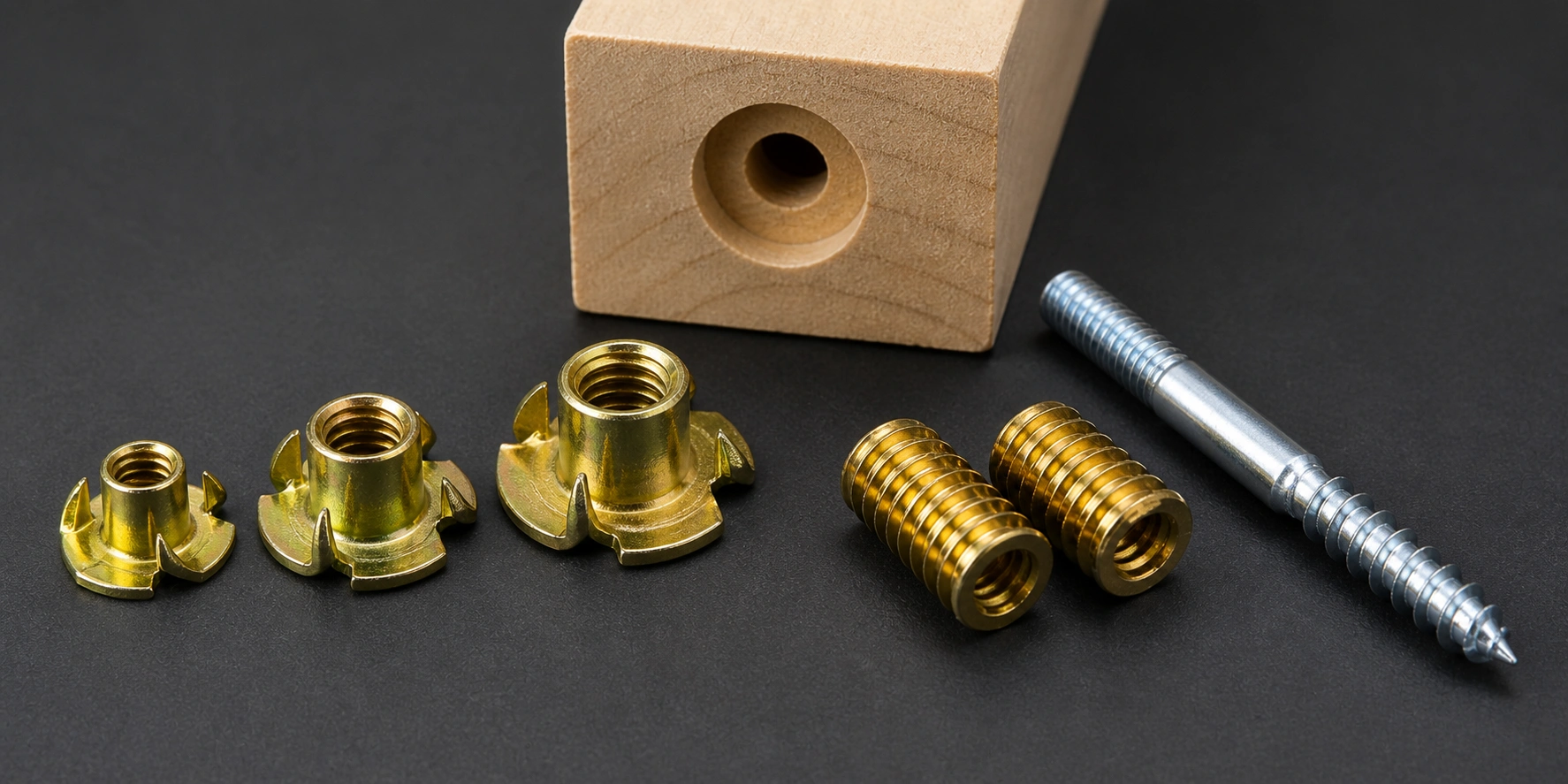 T-nut and threaded insert for reinforcing sofa leg bolt connection