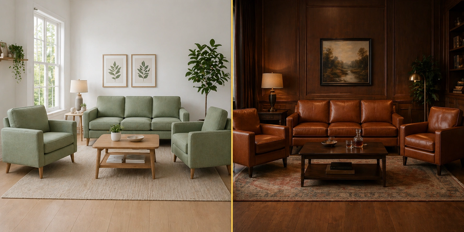 Fabric and leather sofa set material comparison