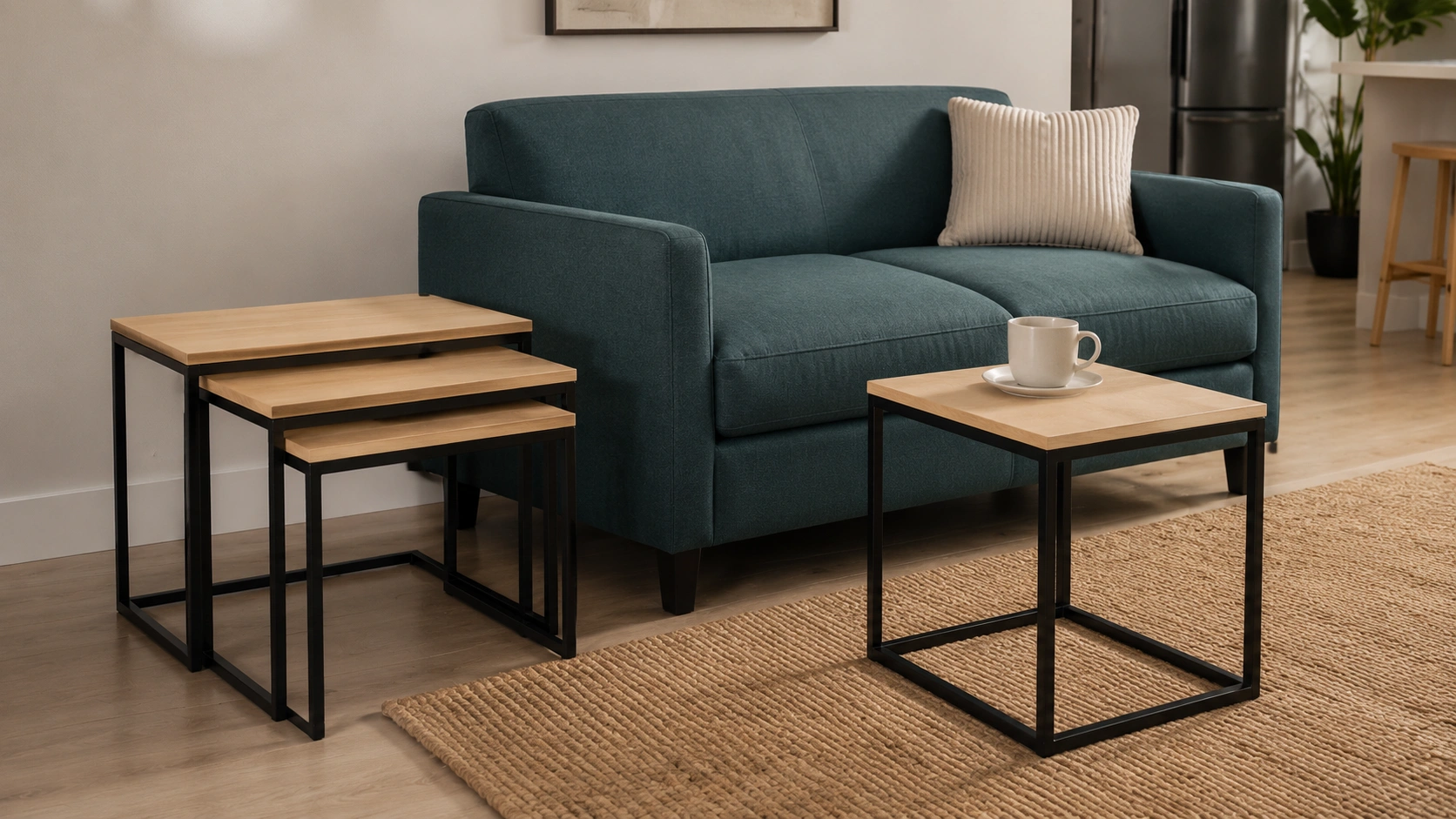 Set of nested sofa tables in different heights