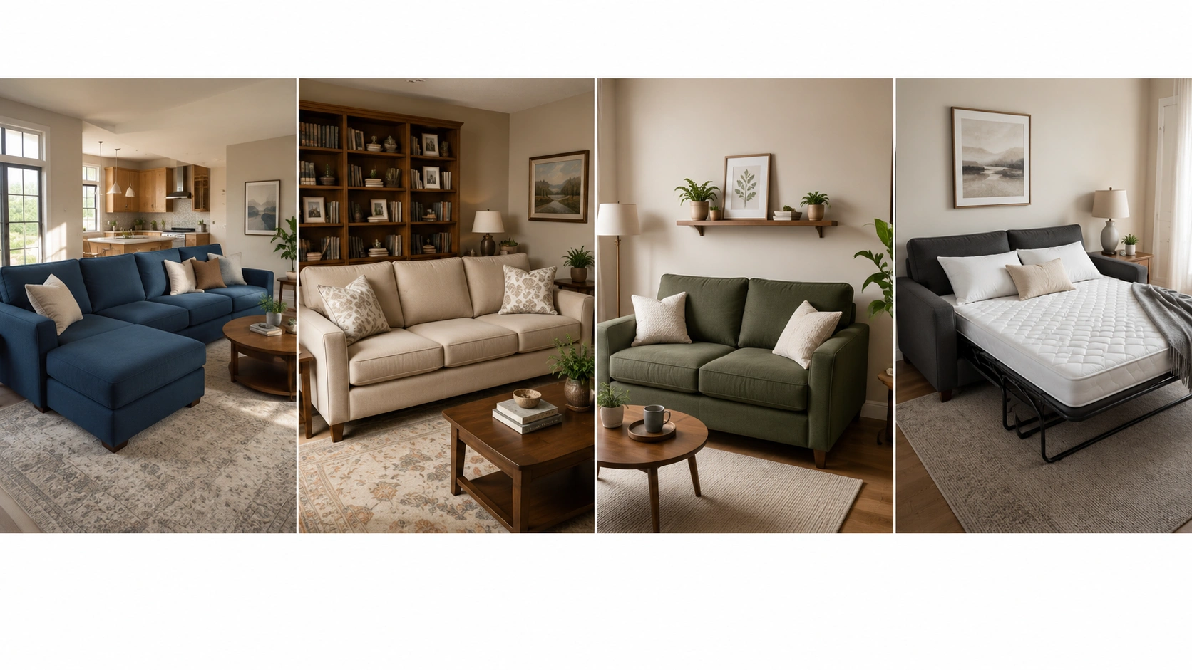 Different sofa types side by side including sectional recliner sleeper and loveseat